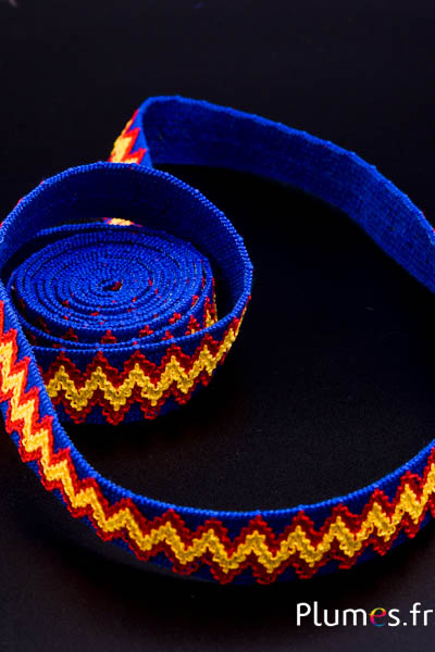 Bandeau élastique indien - largeur 3 cm - bleu-rouge-jaune